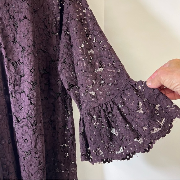 H & M Burgundy Lace Overlay Ruffle Flounce Dress SZ L - Picture 6 of 13